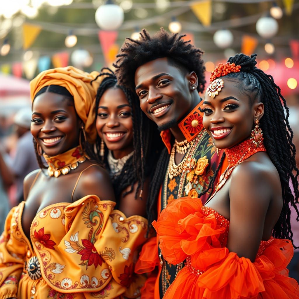 Vibrant Couples at Summer Party in Hyperrealistic Style