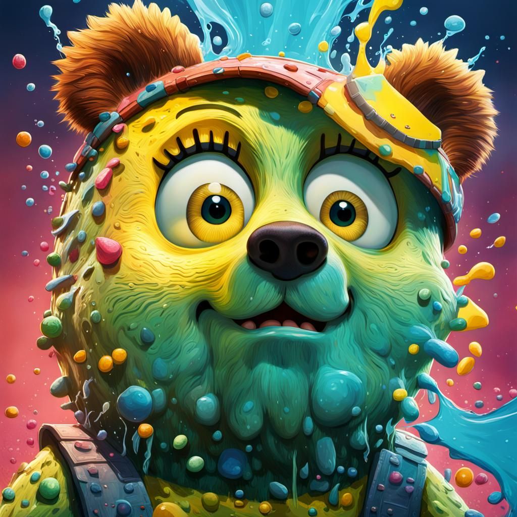Hyperrealistic SpongeBob Bear Splash Art