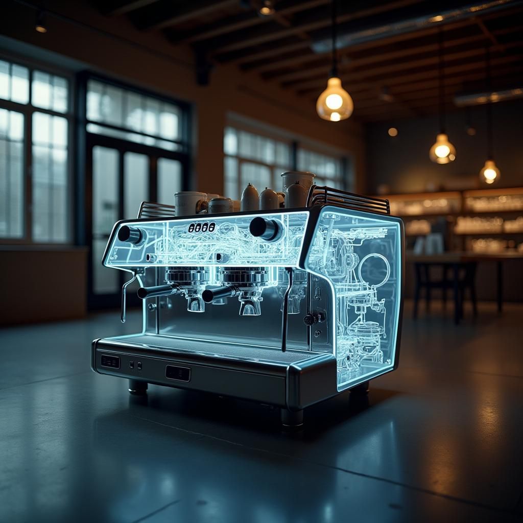 X-Ray Espresso Machine in Cinematic Style