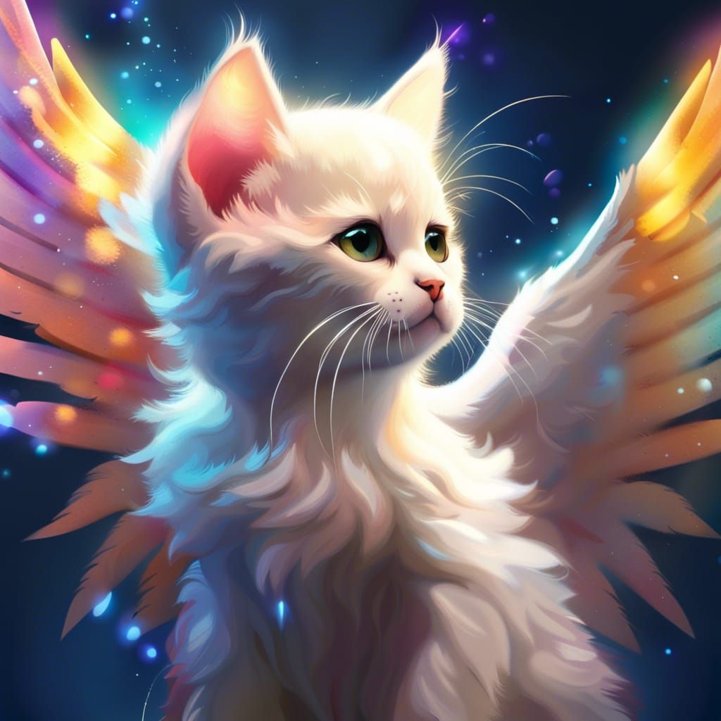 Winged Kitten Angel in Hyperrealistic Style