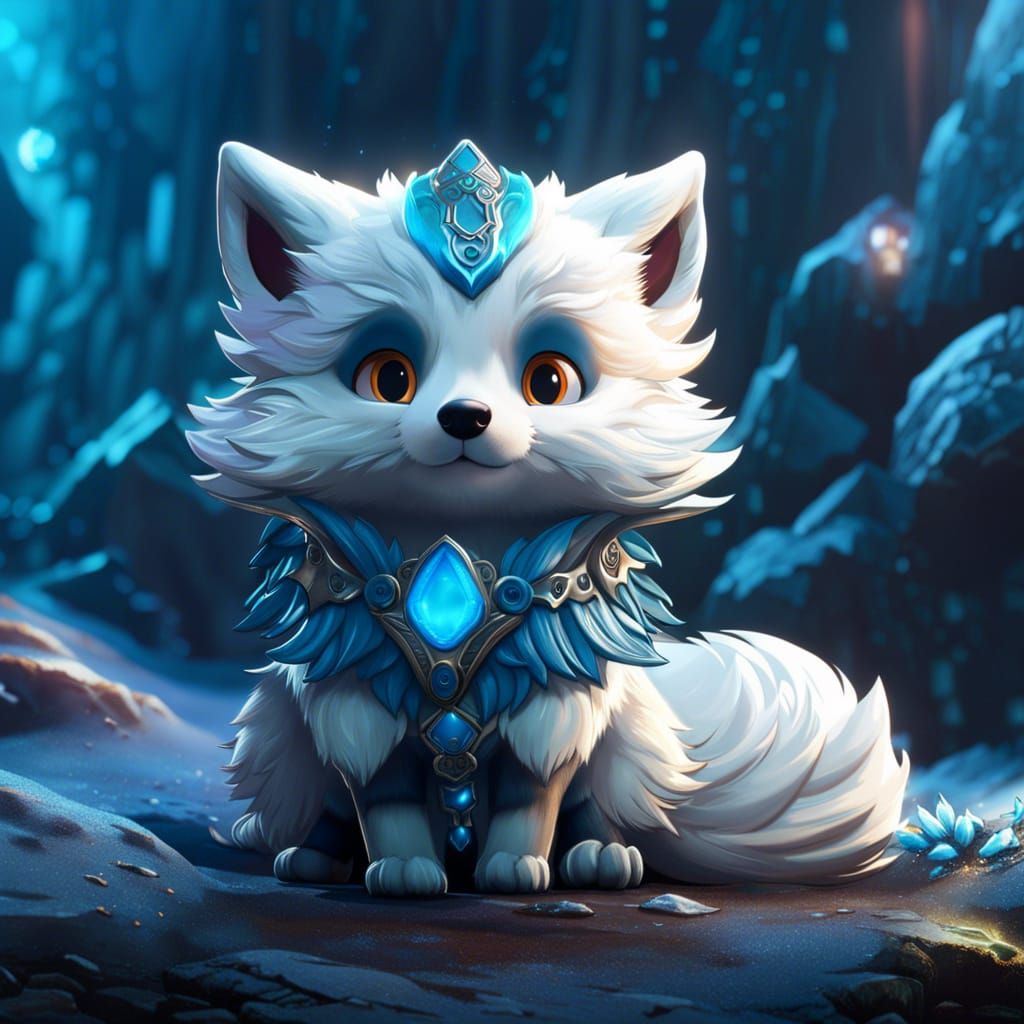 Chibi Arctic Fox: Detailed Fantasy Concept Art