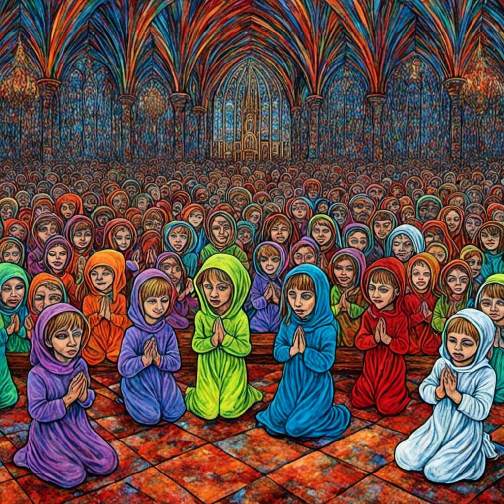 Praying in Gothic Church, Van Gogh Style
