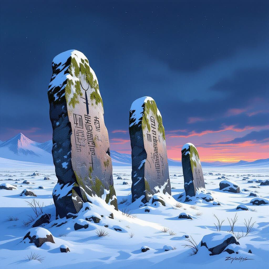 Siberian Shaman Stones in Ancient Tundra Ruins