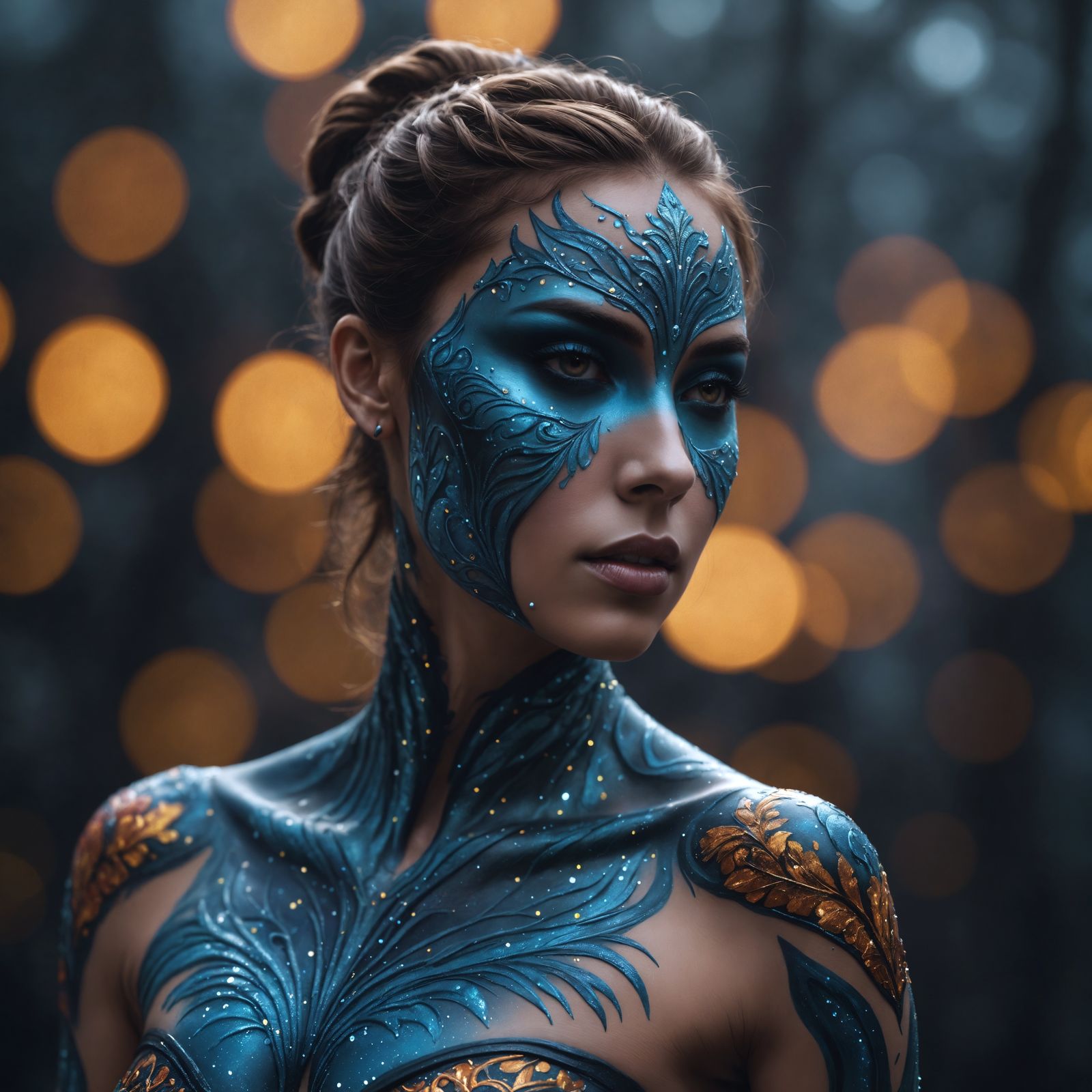 Full figure female body paint, art. Epic cinematic brilliant...