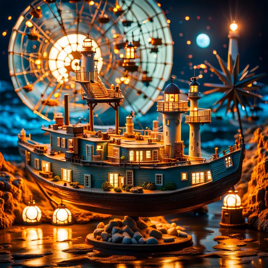 Detailed Toy Truck Diorama with Sea Storm Microcosm