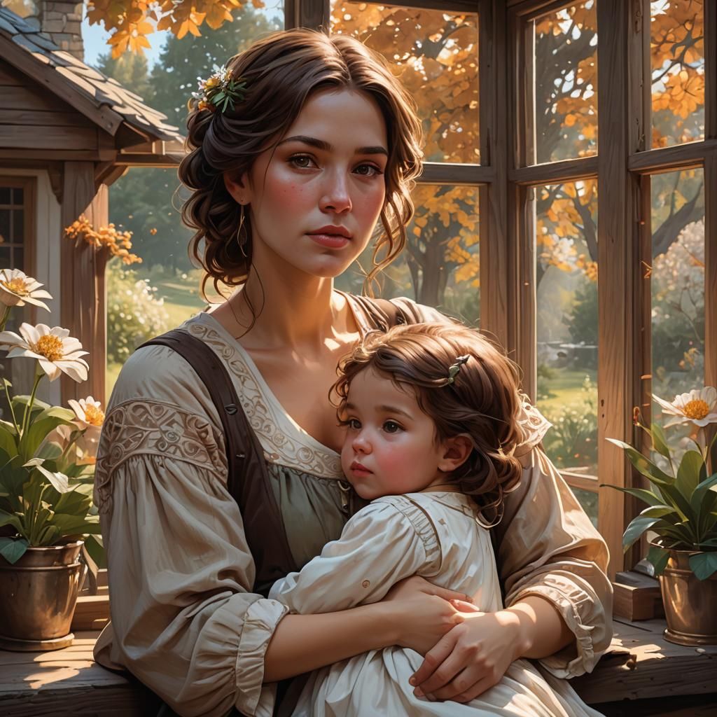 Mother and Child Portrait in Hyperdetailed Digital Art