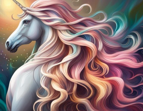 Abstract Unicorn with Splash Art Hair in Art Nouveau Style