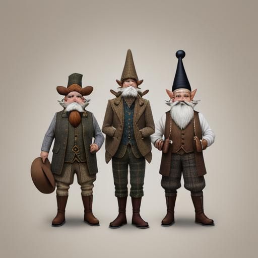 Gnomes with Pointy Hats in Whimsical Pen and Ink