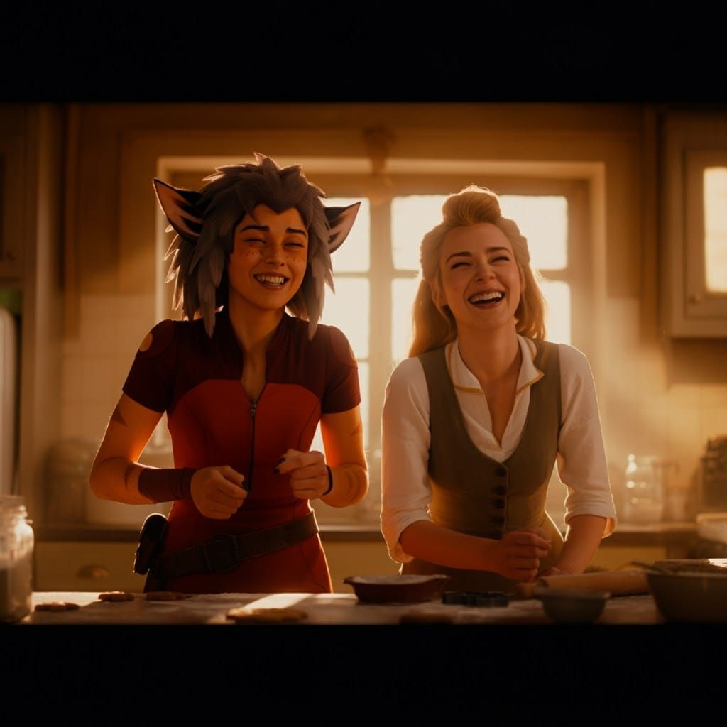 Catra and Adora Share a Joyful Moment in a Sun-Drenched Kitc...