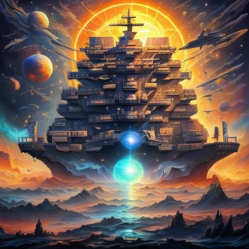 Detailed Aircraft Carrier in Fantasy Concept Art