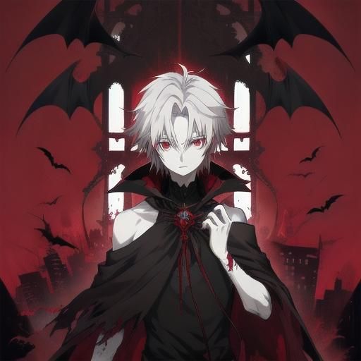 Anime Boy in Dark Red Environment with Bat