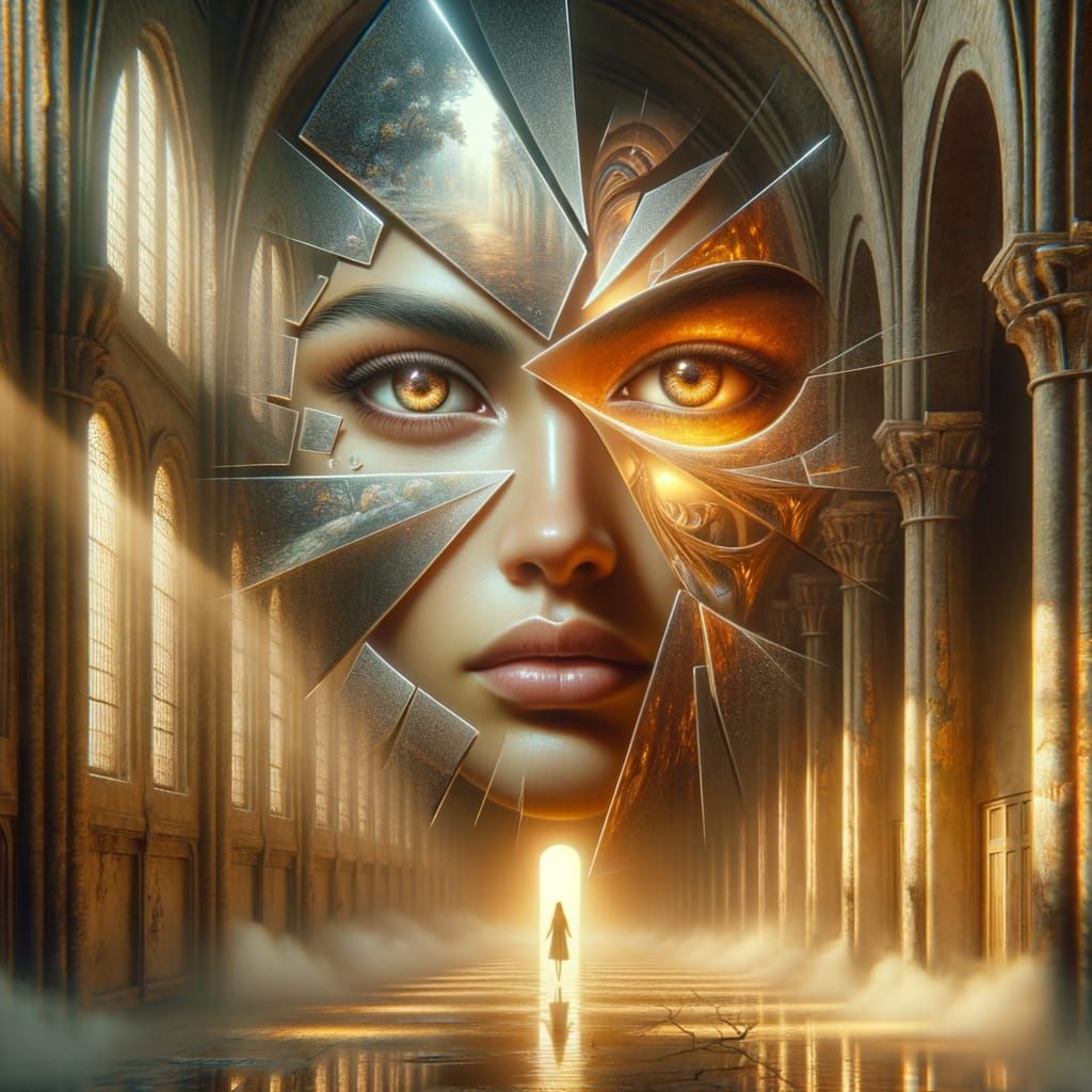 Splintered Reflections: A Surreal Portrait of Life's Stages