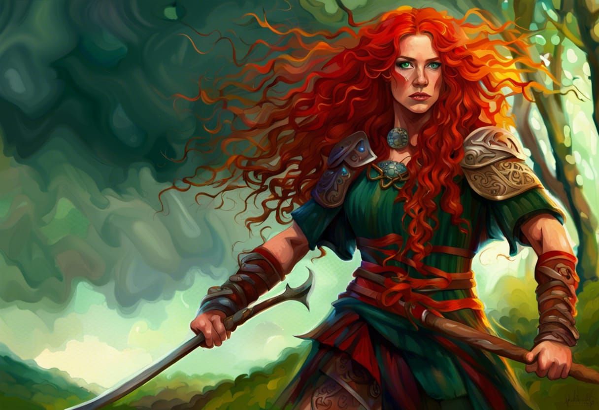 Celtic Woman Warrior in Scotland, Digital Art
