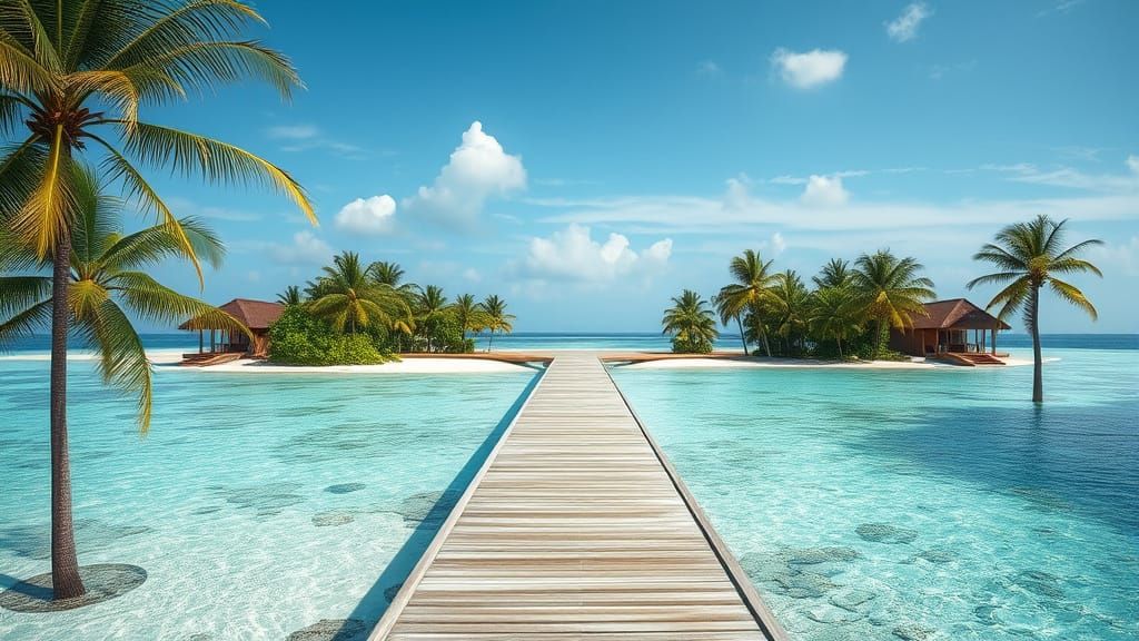 Maldives Islands Path in Photorealistic Digital Painting
