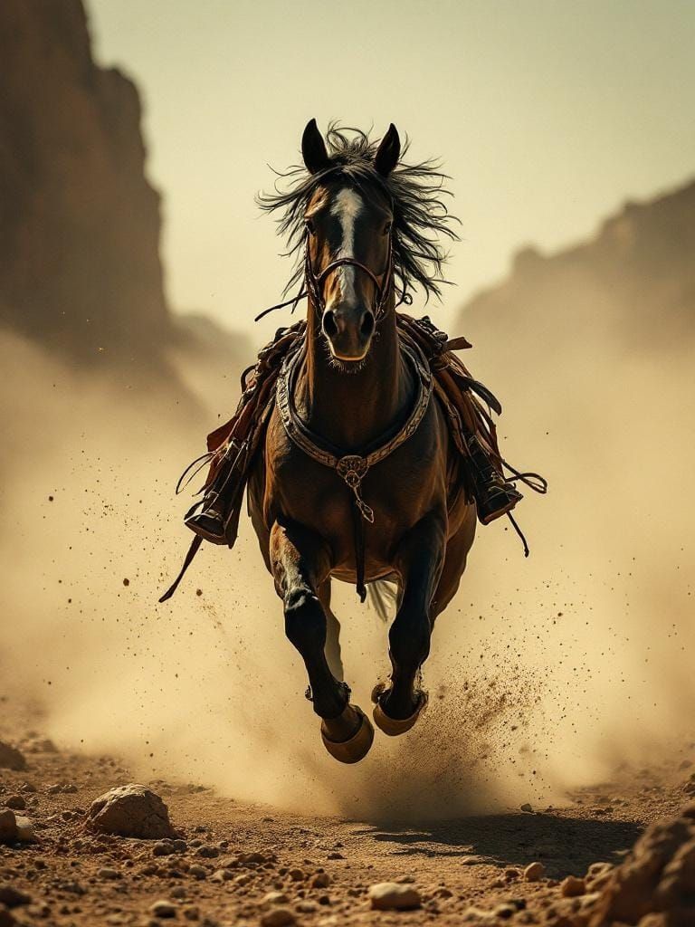 Horse Running Free: Hyperrealist Western Aesthetic
