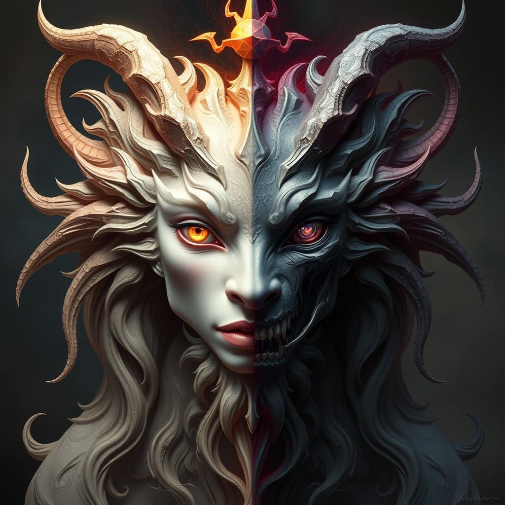 Majestic, Divided Gemini Mythical Creature in Dual Realms of...