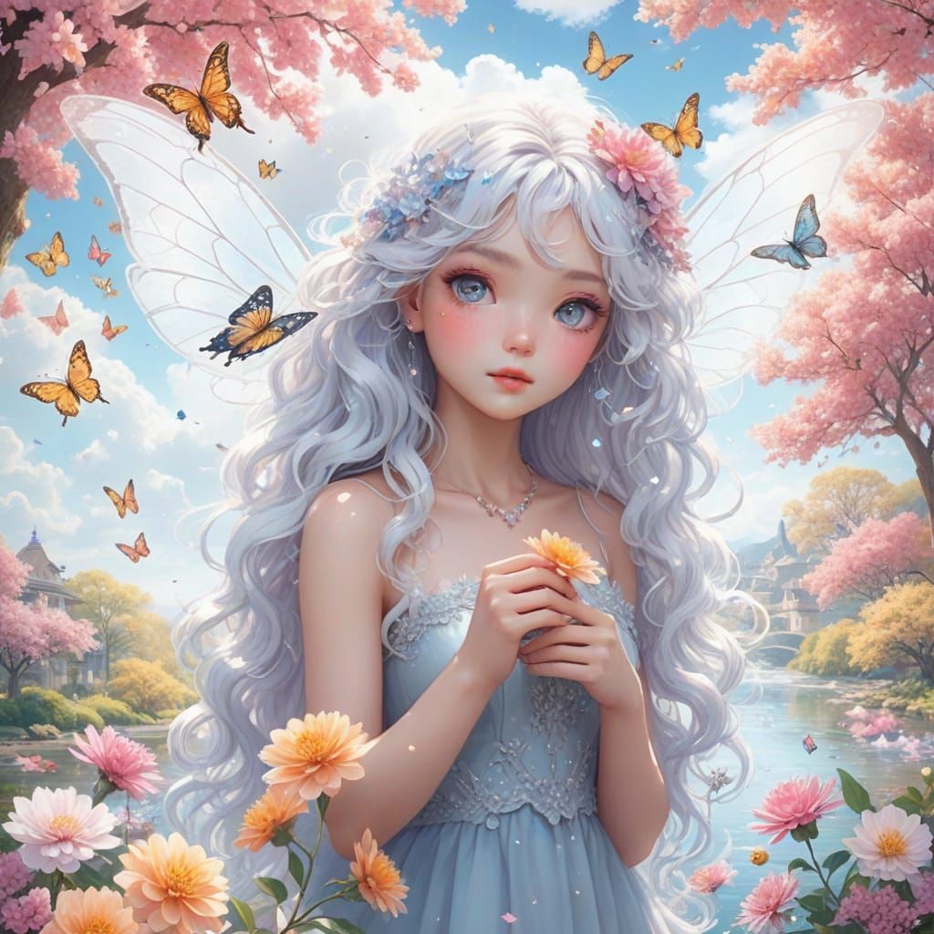 Whimsical Air Fairy in a Surreal Anime Landscape