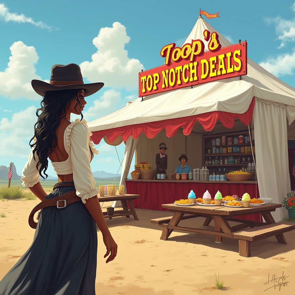 Cowgirl at Toop’s Tent: Animated Western Scene