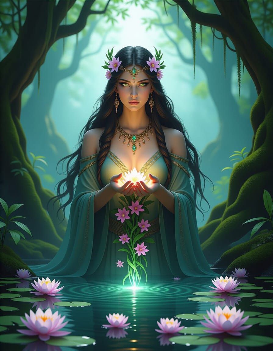 Forest Goddess of Rebirth in Dark Fantasy Style