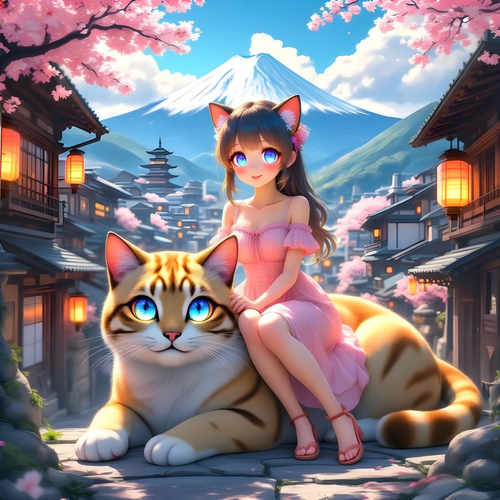 Anime Girl Enchants with Majestic Cat in Dreamlike Japanese ...