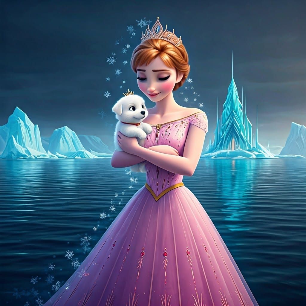 Princess Anna with Puppy in Frozen Landscape