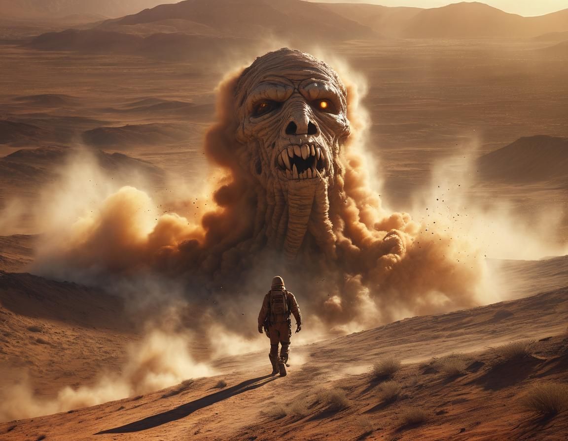 Dust Golem Rises in Desert Storm: Digital Matte Painting