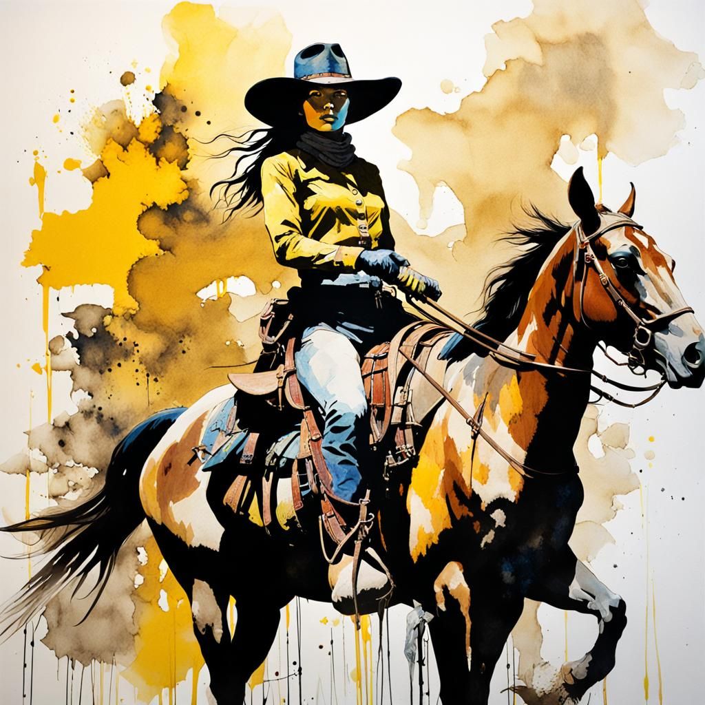 Cowgirl Double Exposure Portrait in Watercolor Style