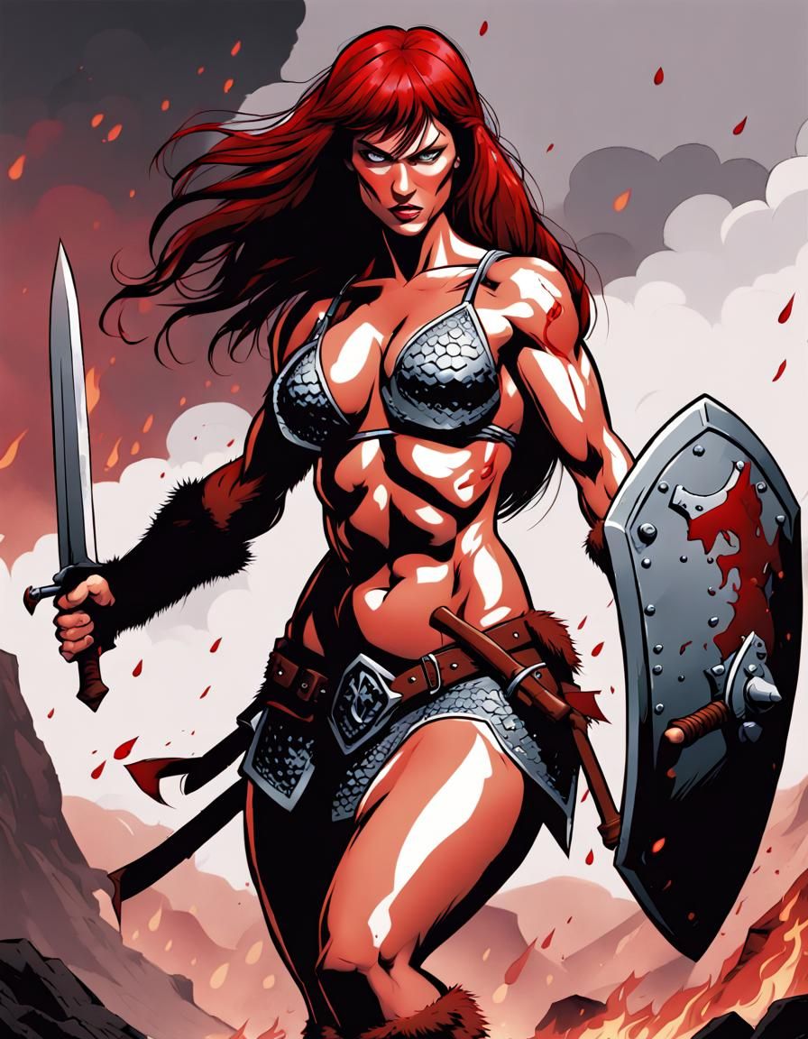 Anime Style Red Sonja: Barbarian Warrior Woman