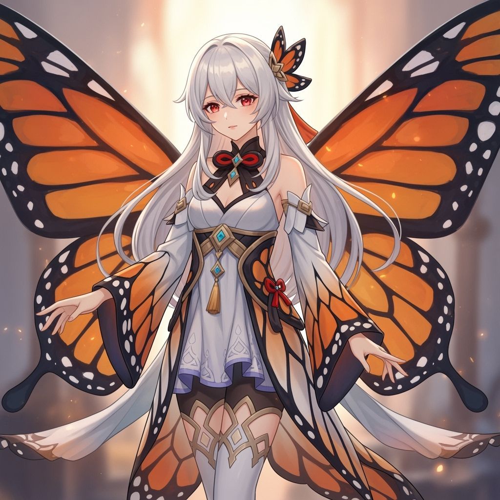Butterfly-Themed Genshin OC with White Hair
