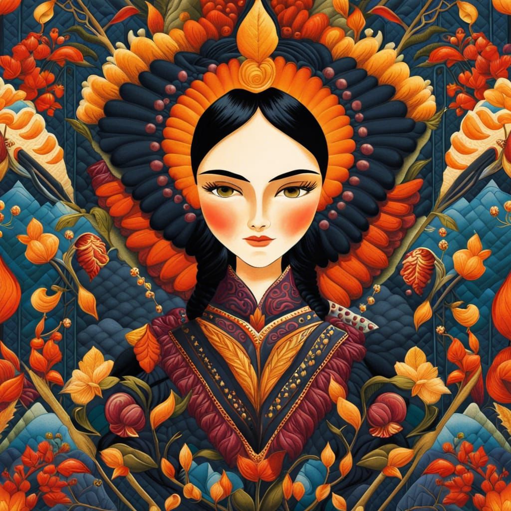 Quilted Fantasy Portrait of Greek Woman in Fabric Craft