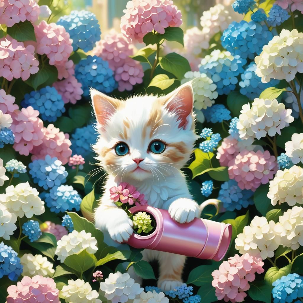 Whimsical Kitten in Vibrant Floral Wonderland