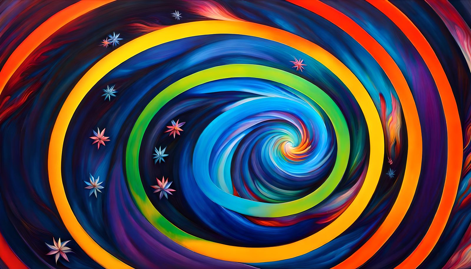 Electric Helix Star-Flower in Impasto Oil Painting