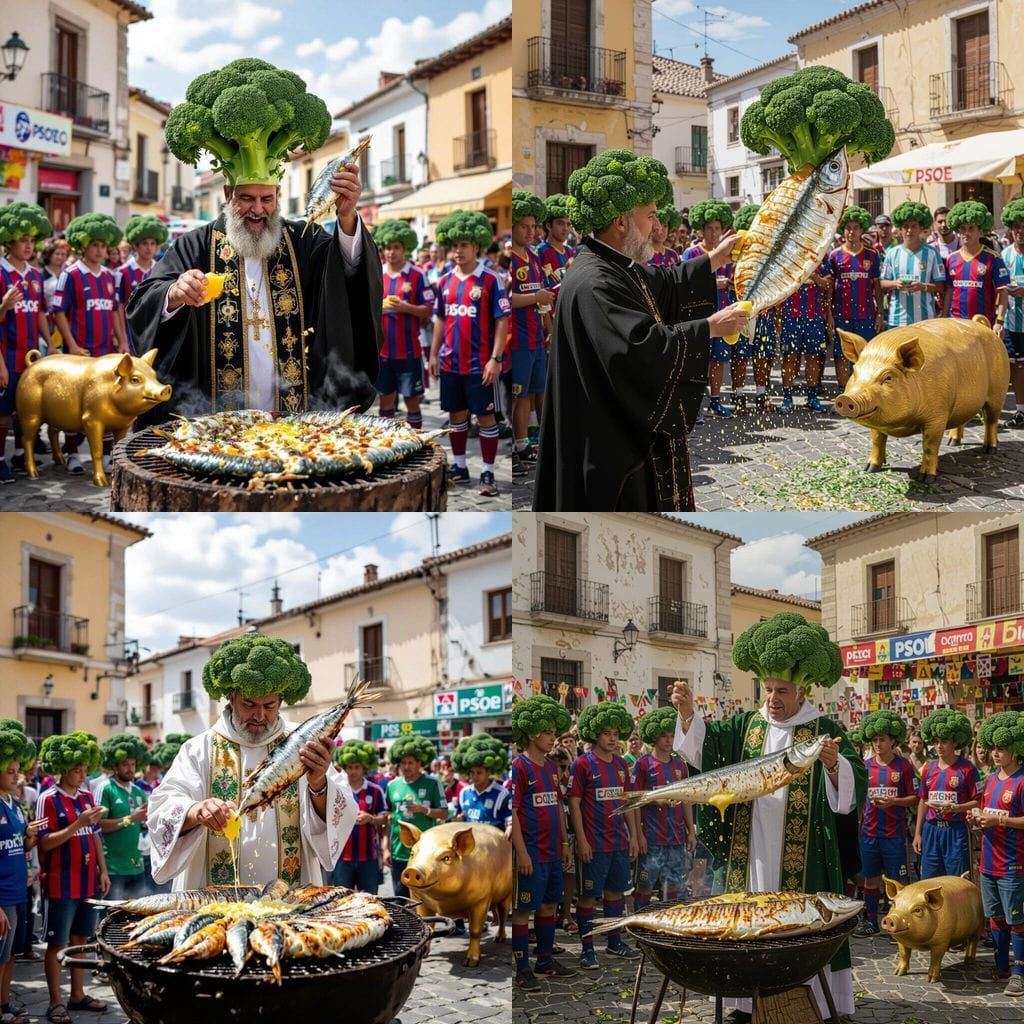 Broccoli Priest Blesses Crowd with Giant Sardine at Fiesta