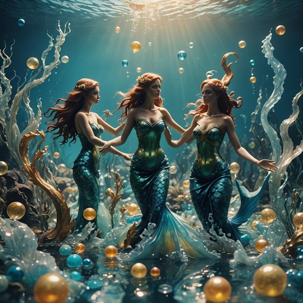 Mystical Mermaids Surrounded by Floating Wax Art