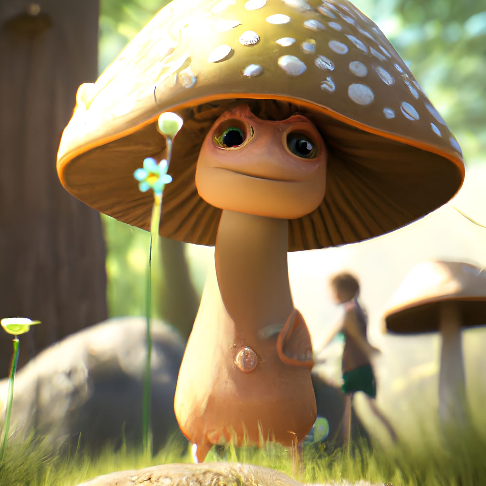 Adorable Mushroom Sweeping: Hyperrealistic Animated Style