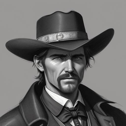 Old West Gunslinger: Black and White Sketch Portrait