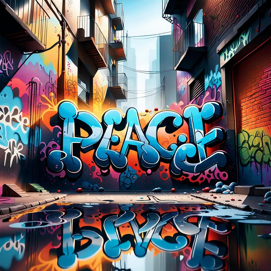 Graffiti Art: "PEACE" in Urban Alleyway