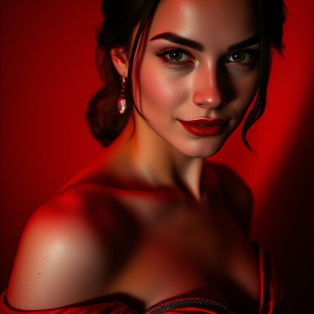 Crimson Gown: A Cinematic Close-Up Portrait