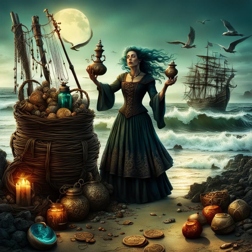 Portuguese Witch Chanting by the Sea