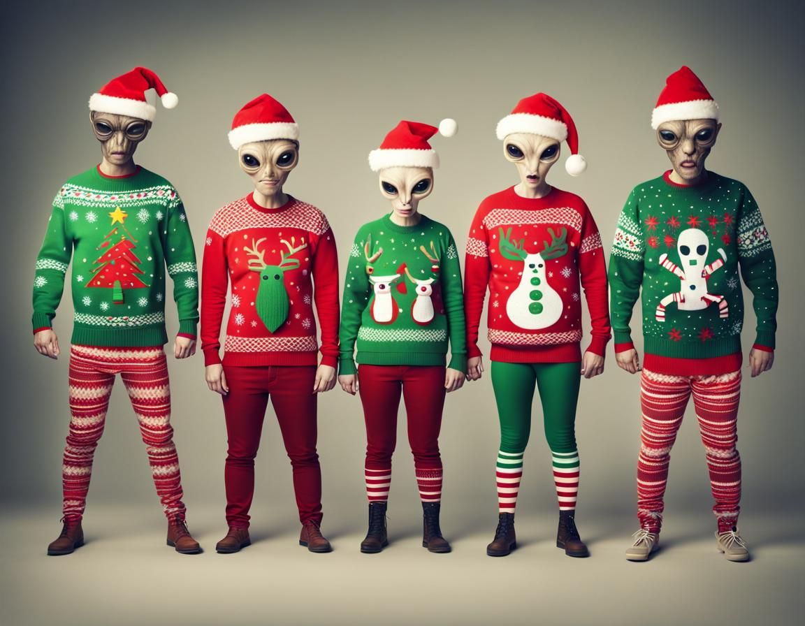 Extraterrestrials in Ugly Sweaters: A Christmas Photo