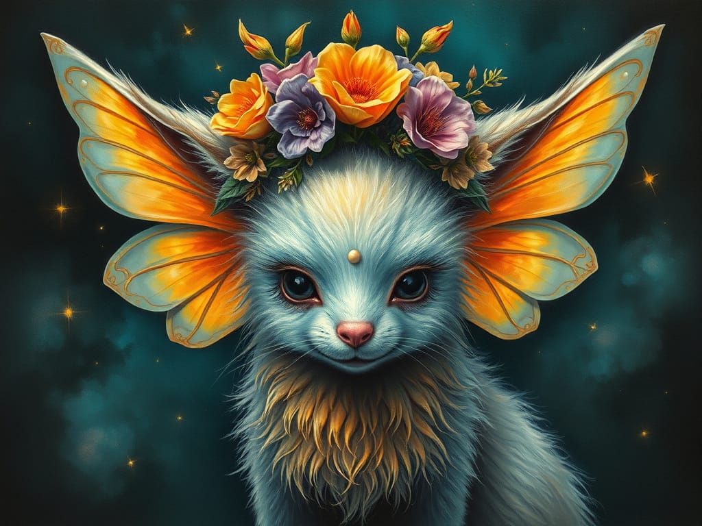 Surreal Fluffy Fairy Creature in Hyperdetailed Drawing