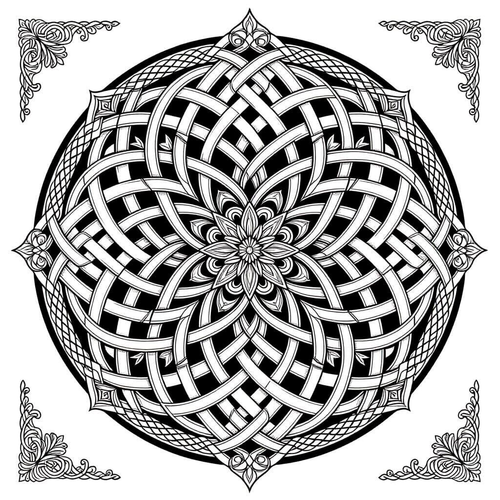 Monochrome Celtic Knot Mandala in Vector Art Style