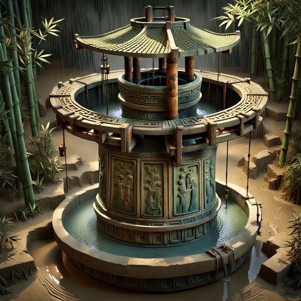 Han Dynasty Ceramic Well Model in Bamboo Grove