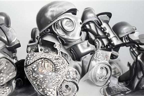 Hyperrealistic Reich Soldier in Steampunk Biopunk Style