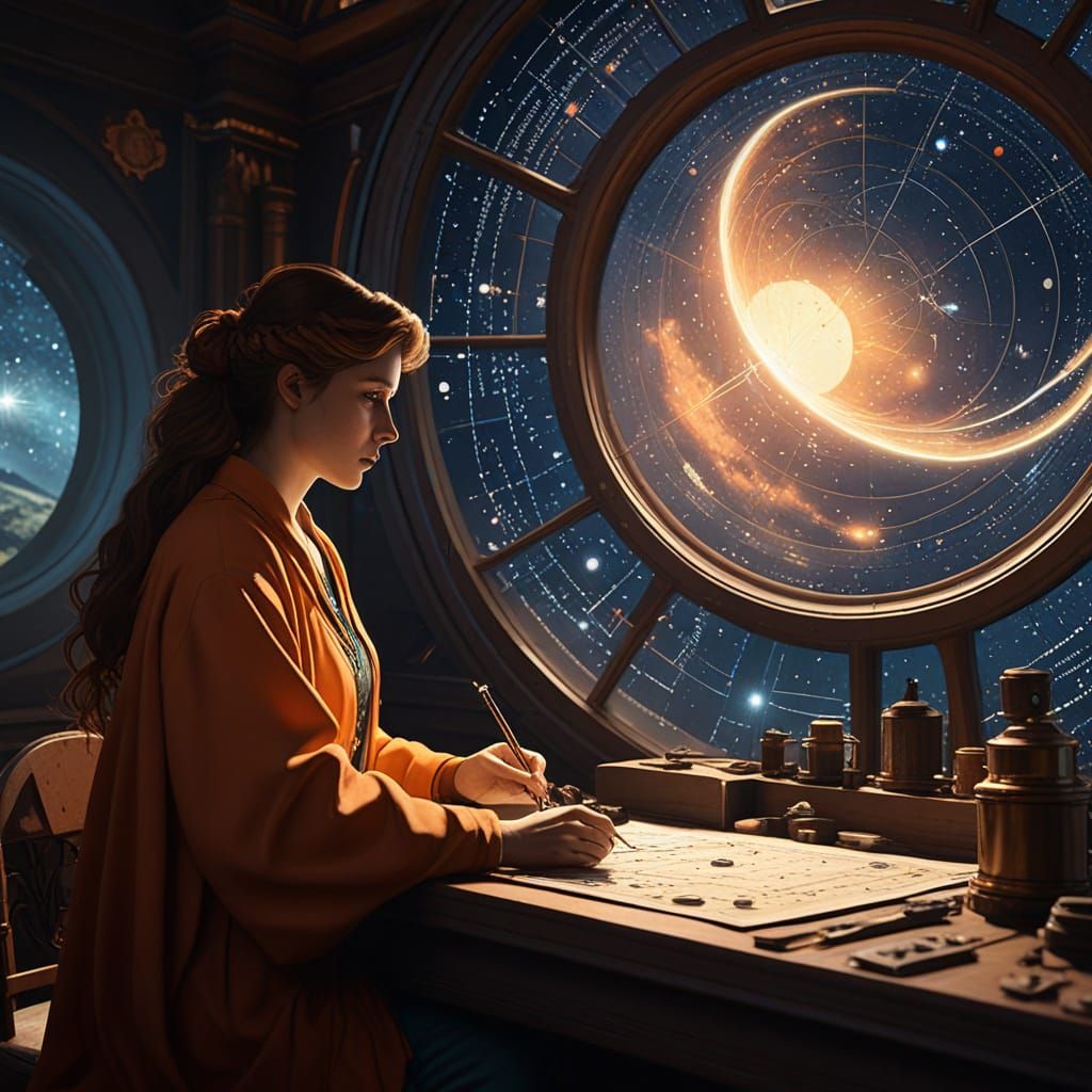 Celestial Cartographer in Art Nouveau Style