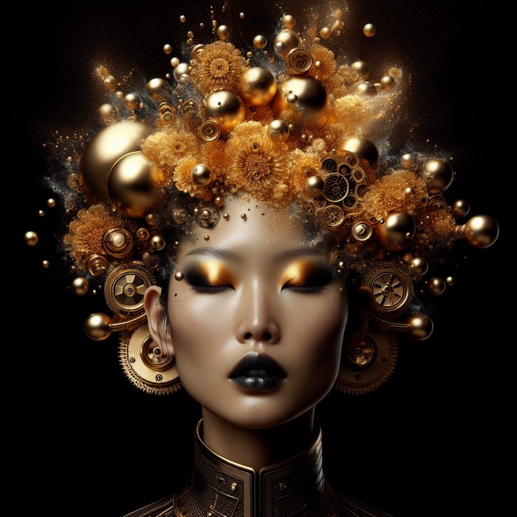 Surreal Steampunk Portrait of Woman with Exploding Orbs