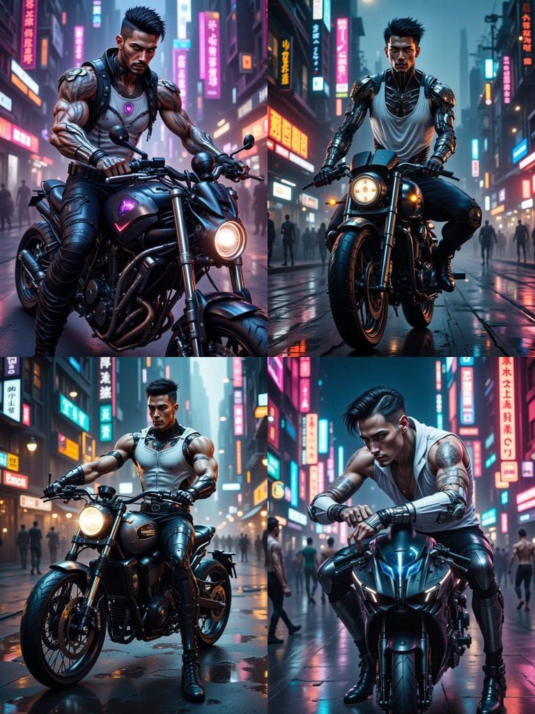 Dark Fantasy Sci-Fi Cyborg Ninja in Cyberpunk City