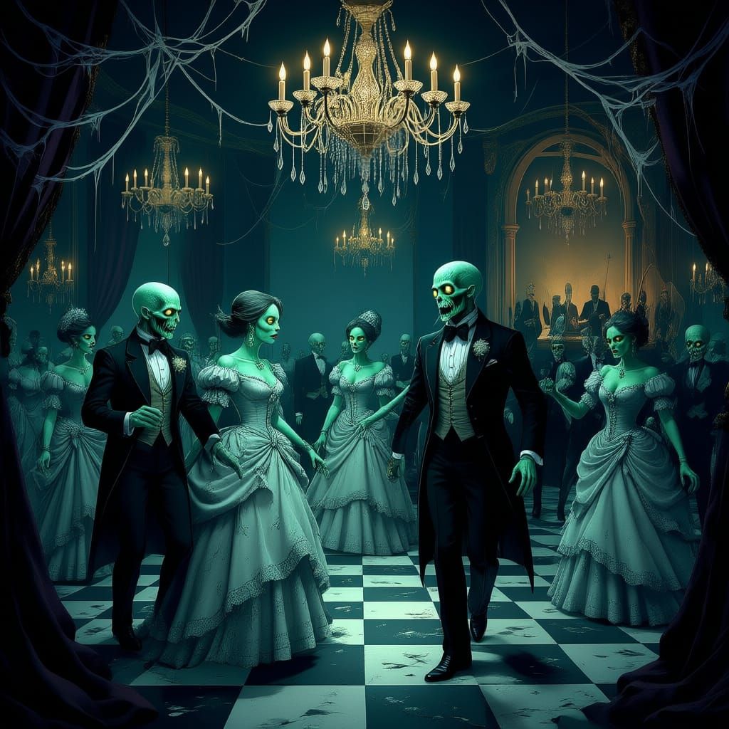 Zombie Ball: Macabre Elegance in a Decaying Ballroom