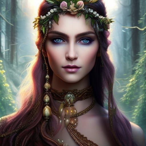 Woodland Elf Portrait with Intricate Floral Details