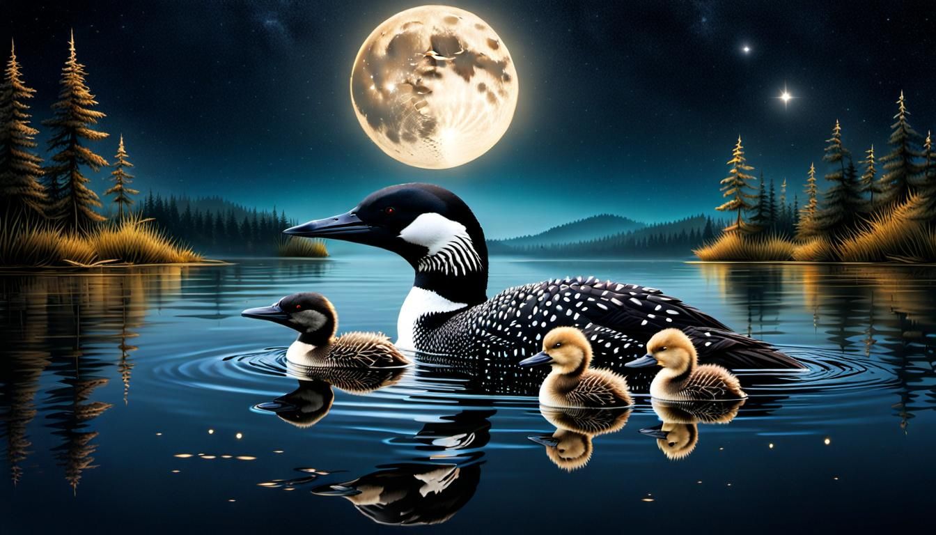 Loon Family Glimpse Under Meteor Shower